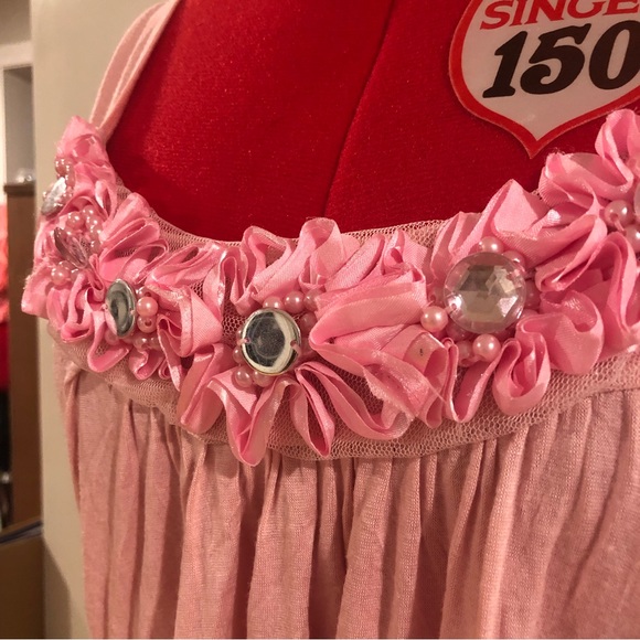 2 FOR $20 Y2K Pink Tank Top With 3D Flowers And Rhinestone Beaded Embellishments - Picture 6 of 10
